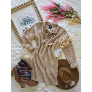 Anthropologie Maeve Lace Up Chunky Knit Sweater Dress